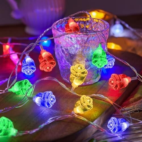 Rose Bud String Lights, 8 Modes Dimmable with Remote, 33 Ft 80 LED Light