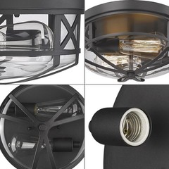Darkaway Flush Mount Ceiling Light Clear Glass Shade Indoor Outdoor 2-Light