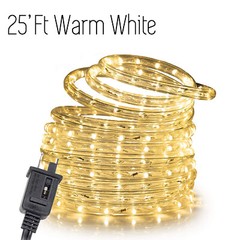 25’ft Warm White Indoor Decorative Accent Seasonal Holiday LED Rope Lights