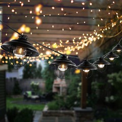 SAFAVIEH Aislin 10-Light G40 Black Plastic Outdoor String Light with Black Shade