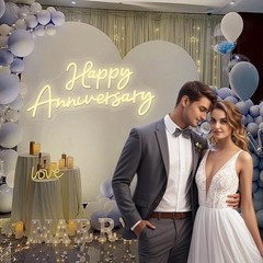 Happy Anniversary Neon Sign for Wall Decor Wedding Birthday Party Bedroom Bar…