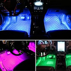 Car RGB 48 LED Light Strip Interior Atmosphere Neon Lamp Remote Control for Car