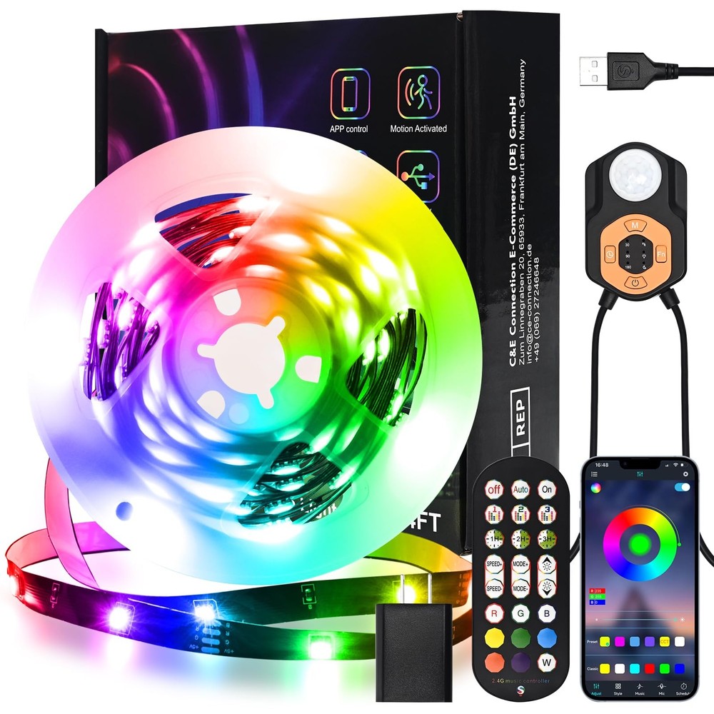 Motion Sensor LED Light Strip Indoor 19.68ft/6M, Under Bed Lights RGB Color C…