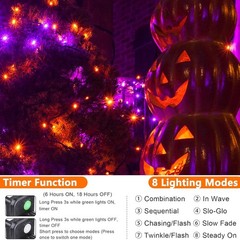 JOOMER ORANGE PURPLE HALLOWEEN LIGHTS 100FT 300 LED PLUG IN STRING LIGHTS