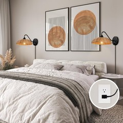 Globe Electric Plug-in Or Hardwire Wall Sconce, Matte Black, Paper Twine Shade