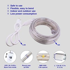 Outdoor Rope Lights 16ft Blue 108 LEDs 120V IP65 PVC Tube For Patio Decor