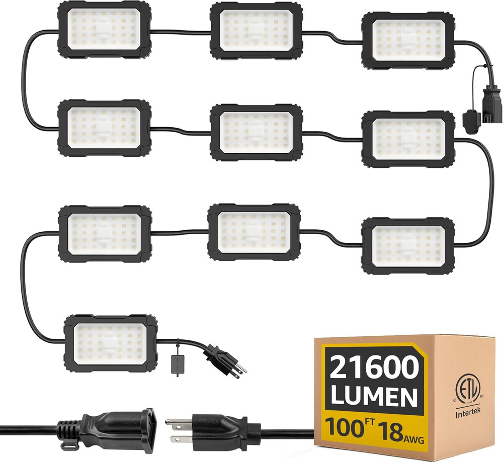 Bright Waterproof LED String Lights for Outdoor Jobsite & Garage Use