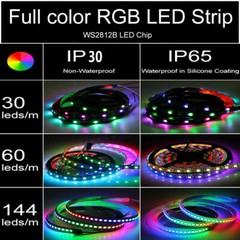 WS2812B 5V 5050 RGB LED Strip 1-5M 30 60 144 150 300 Leds Individual Addressable