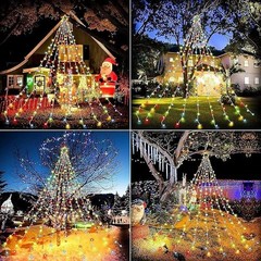 200 LED SOLAR Christmas Tree Waterfall Lights Color Changing Indoor Outdoor