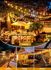 58FT Solar String Lights Outdoor, IP65 Waterproof, Remote, Timer | Patio Lights