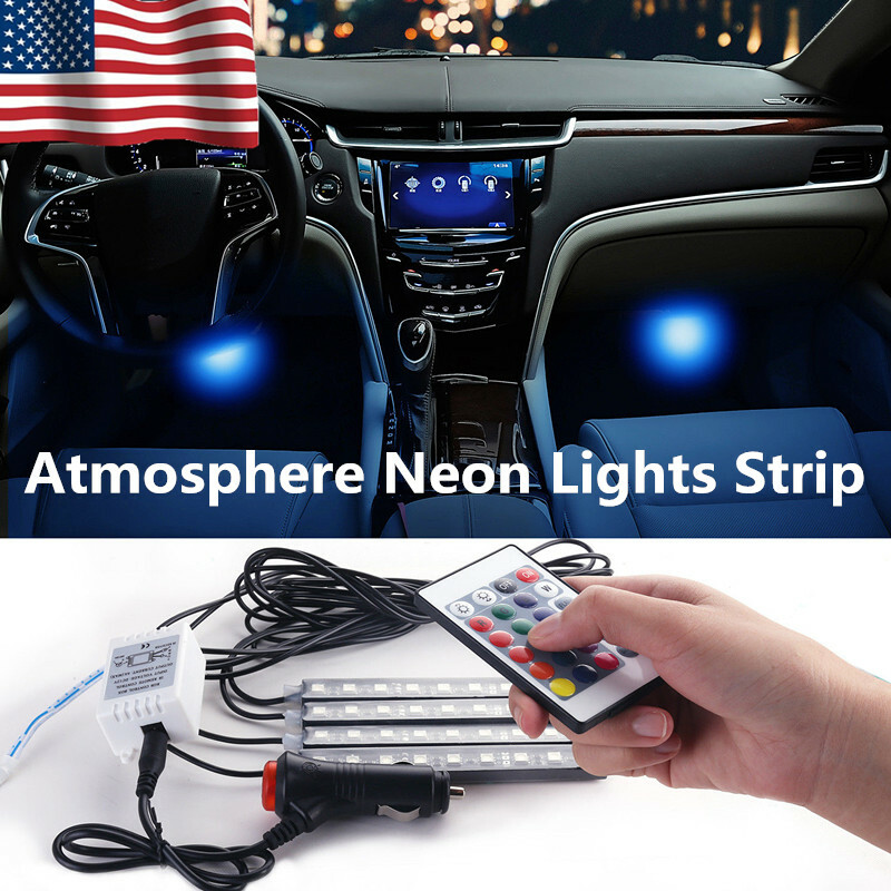 4X RGB 36-LED Lights Strip Car Interior Footwell Lamps Remote Control