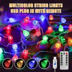 Rose Bud String Lights, 8 Modes Dimmable with Remote, 33 Ft 80 LED Light