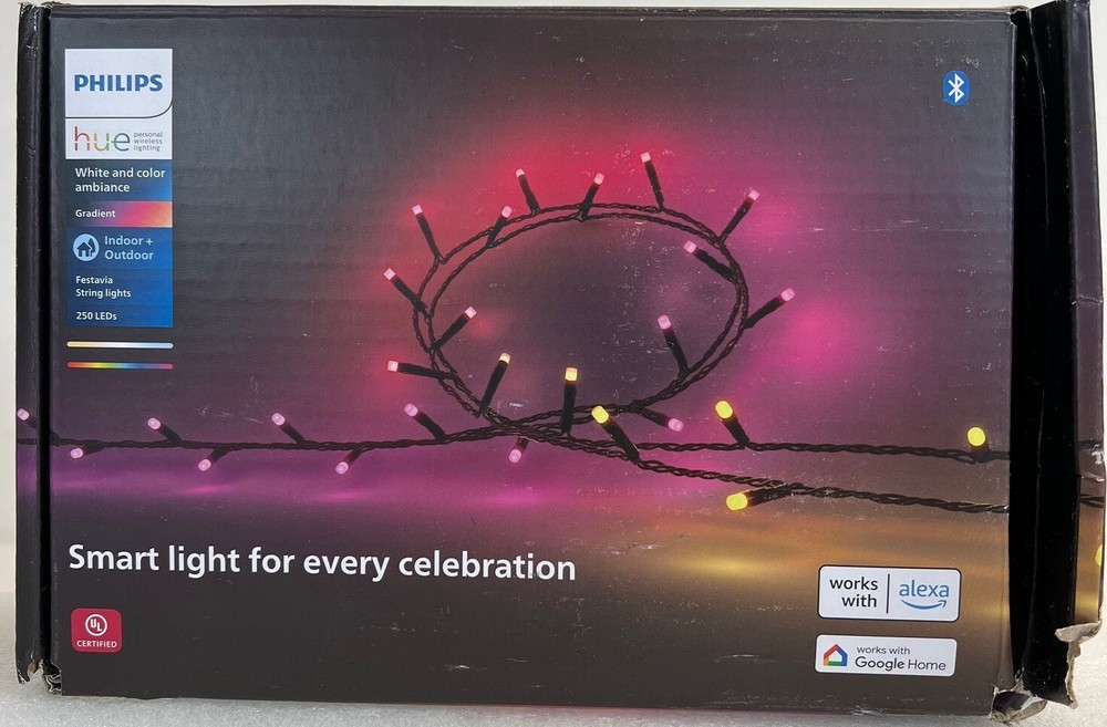 Philips Hue Smart LED Holiday 65-Foot Festavia String Lights – 250 Mini