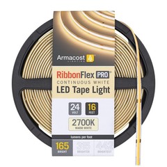 24V White COB LED Strip Light Tape 2700K, 165 Lumens/Ft, 5M Flexible Lighting