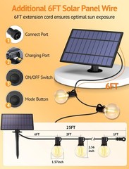 25Ft Solar String Lights Outdoor Waterproof with Remote Dimmable 3 Modes Patio