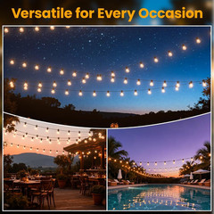 50FT Solar String Lights Outdoor Waterproof IP65 with Usb-Charging , Solar Power