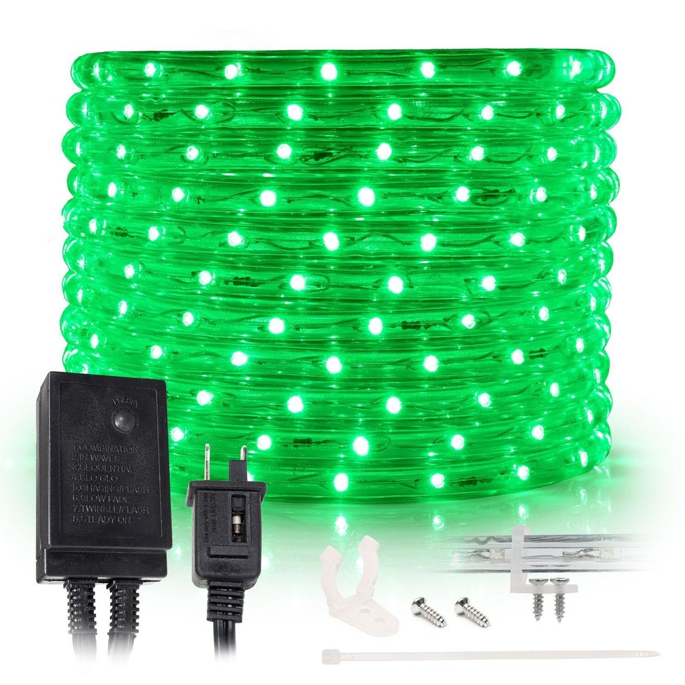 Green 1/2″ 60ft Outdoor LED Rope Light w/ 8 Modes Flexible Extendable Waterproof