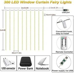 300-LED Curtain Light for Bedroom Wall Plug in Window Hanging Fairy String Light