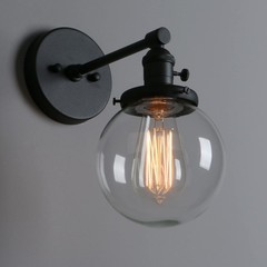 Phansthy Black Wall Sconce Light Industrial Wall Lamp 5.9 Inches Glass Canopy