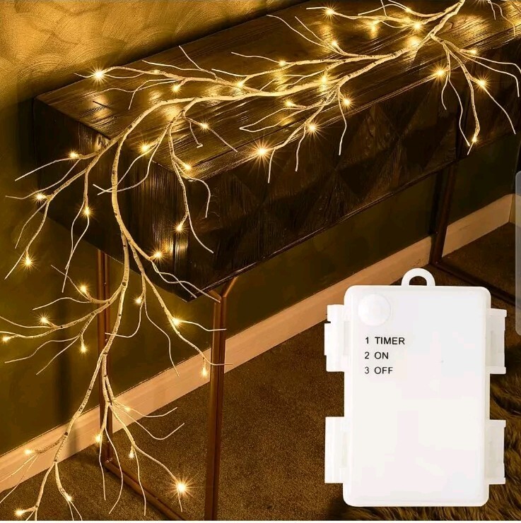 Fudios Lighted Birch Garland with Timer 48 LED Fairy Lights 6ft Battery Operated