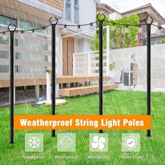 10ft 4 Pack Metal String Light Poles With 3 Prong Base For Outdoor Patio Decor