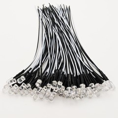 50pcs 3V-4.5V-5V-6V-7.5V-9V-12VDC 5mm White LED Lights Emitting Diodes Prewired