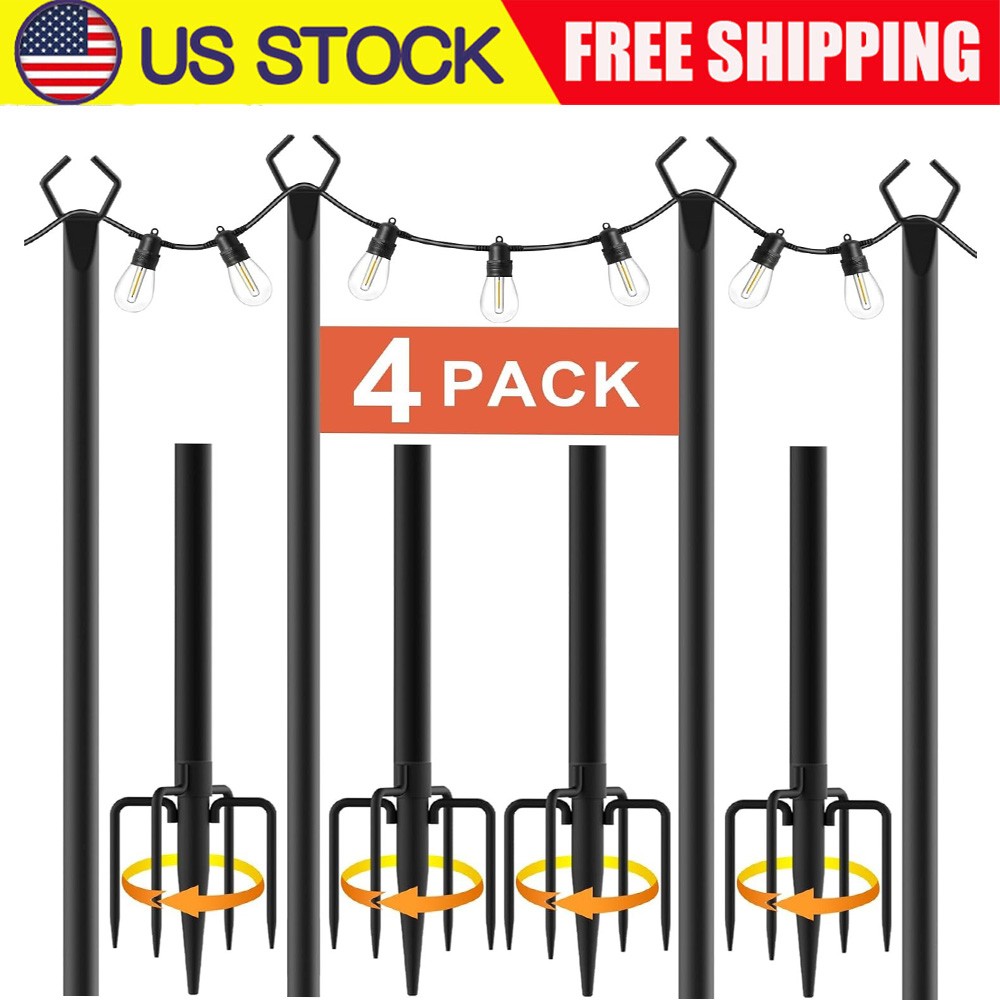 10Ft String Light Poles 4 Pack, for Outside Lights, Metal Stand, Patio Backyard