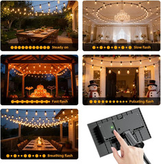 100FT Solar String Lights Outdoor Waterproof IP65 with Usb-Charging , Solar Powe