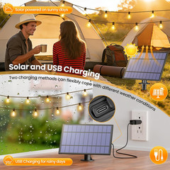 25FT Solar String Lights Outdoor Waterproof G40 Bulbs with Dual Charging for