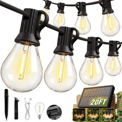 100FT Solar String Lights Outdoor, IP65 Waterproof Shatterproof LED Bulbs, Solar