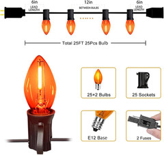25FT C7 Orange LED Halloween String Lights, Waterproof Outdoor | Shatterproof, C
