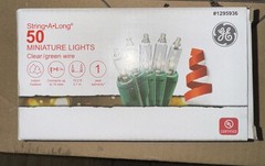 GE String A Long 50 Clear Mini String Lights with Green Wire Cord Christmas NEW