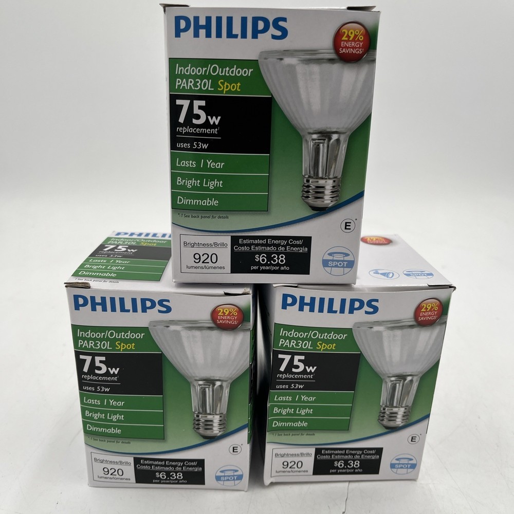 BRAND NEW!! (3) Pack Philips 75w Dimmable Led Bulb Par30L Spot 53W 920