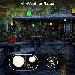 Vibe Sphere 57Ft Outdoor String Lights, 12 RGBWIC Bulbs, Smart App Compatible