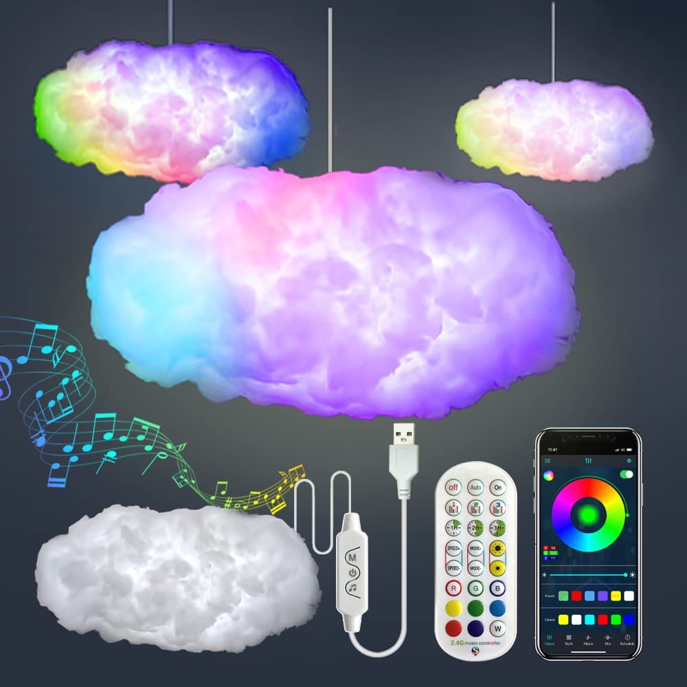 3d Big Cloud Lightning Light Kit Music Sync Warm White Multicolor Lightning Chan