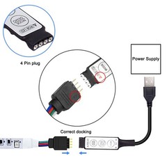 4 PCS DC 5V LED Dimmer USB RGB Controller MultiColor Switch Cable 3.28 FT