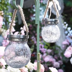 Cooo 6 Pack Heavy Crackle Glass Solar Lantern with 30 LED Firefly Lights–