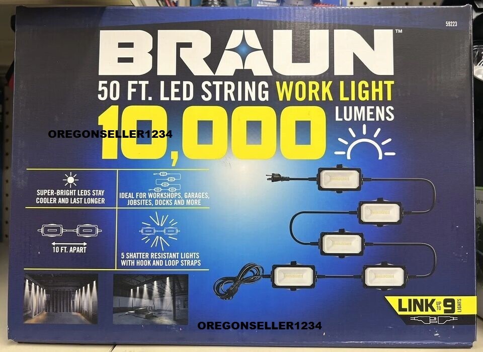 50 FT Led Work Light 10000LM Waterproof Construction String Lights Linkable