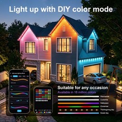 150FT RGB+IC Eave Permanent Outdoor Lights Smart 90 LED Strip Light w Remote APP