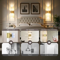 Realoc Peel And Stick On Battery Operated Wall Sconces Set Of 2 Gold Wireless