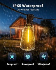 25FT Waterproof LED Outdoor Patio String Lights Bulbs 11 ST38 Bulbs Waterproof