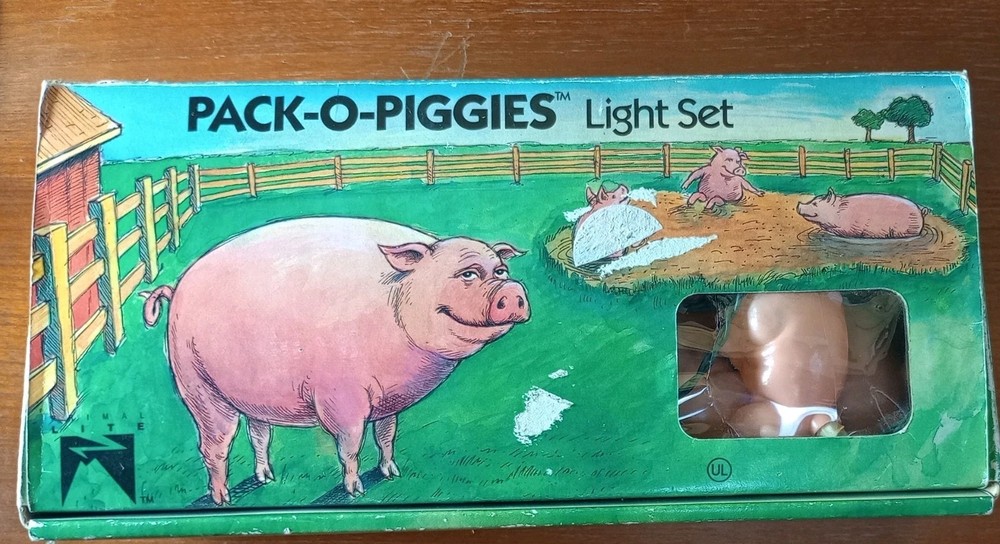 Vintage 1989 Primal Lite Pack-O-Piggies Pig 14’ String Lights 2 boxes of lights