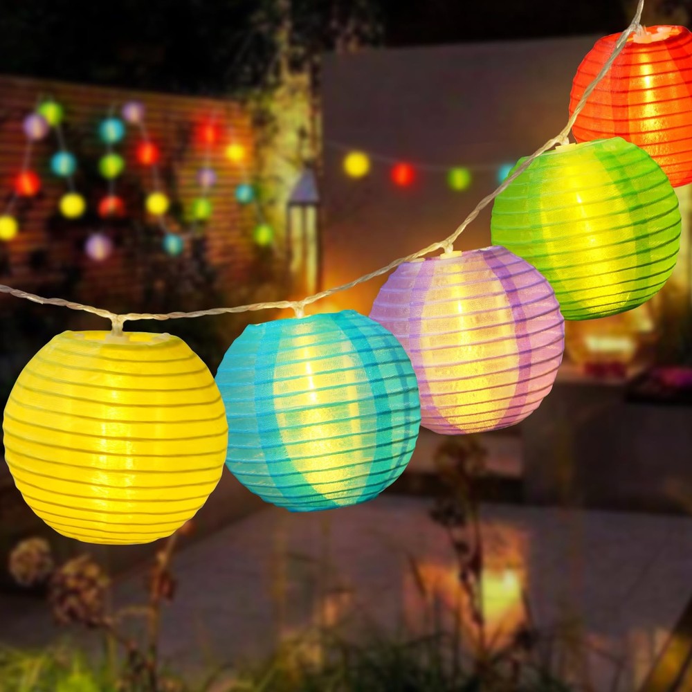 RJZZ Lantern String Lights Multicolor Lantern Lights 9.4Ft Nylon Lanterns wit…