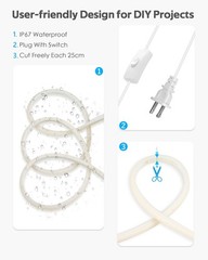 Outdoor COB Rope Lights Waterproof with Switch IP65 20FT/6M AC110V-120V Light…