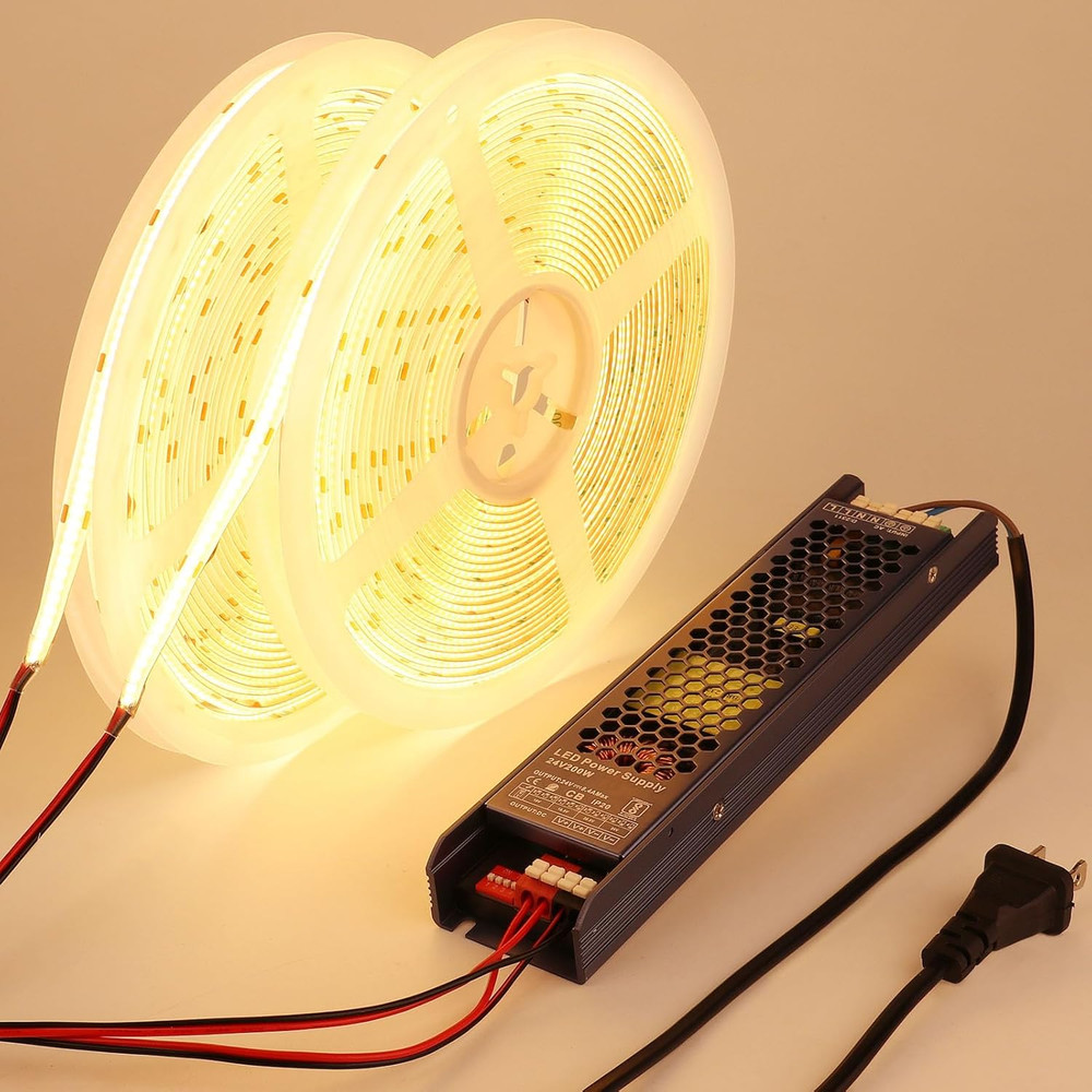 24V COB LED Strip Light Outdoor Waterproof 65.6Ft (2 Rolls of 32.8Ft), 3000K War
