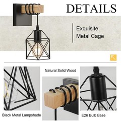 Plug in Wall Sconces Set of Two, Black Farmhouse Bathroom Wall Lamp