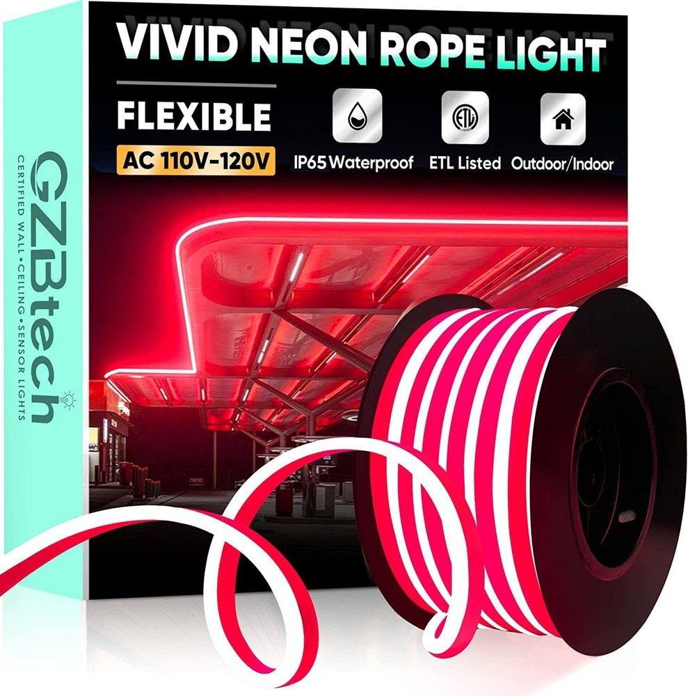 Gzbtech Flexible LED Neon Rope Lights 33FT,AC 110-120V Waterproof Neon Strip Lig