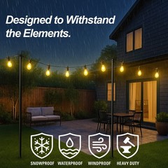 5-11 Foot Black Metal String Light Poles – Steel Bistro Ground Stakes (4 Pack)
