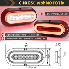 1 Pair Clear lens 6″ Inch Oval Halo 52 LEDs Trailer lights LED Red Stop Turn …