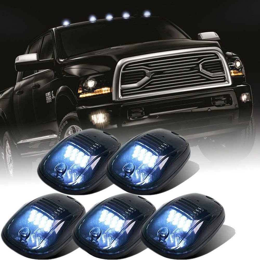 5X White LED Cab Lights Smoked Cab Roof Running Top Marker Light Compatible f…